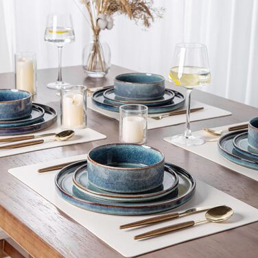 Набір посуду GBHOME 18 шт. з реактивною глазур'ю: тарілки та миски, чорно-оливковий колір, стійкий до сколів та розбиття, підходить для миття в посудомийній машині та використання в мікрохвильовці