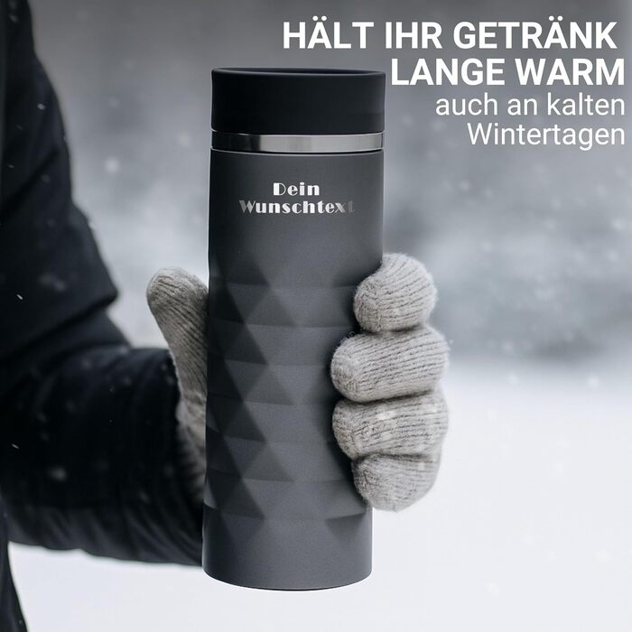 Термокружка Elasto з нержавіючої сталі, 450 мл, з індивідуальною гравіюванням, витримує протікання, термоізольована (Сірий шифер)