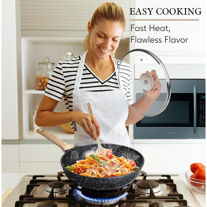 Набір каструль з кришкою для індукційних плит, 13 предметів, чорний гранітний набір посуду, антипригарне покриття без PTFE та PFOA