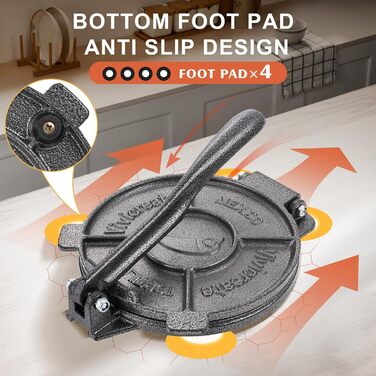 Прес для тортилій з чавуну Vivicreate, 19,1 см. Прес для тіста, роті, мексиканської кухні