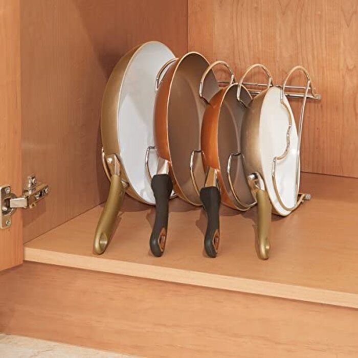 Тримач для каструль mDesign-кухонне сховище для 28-сантиметрових сковорідок - також підходить для зберігання каструль з кришкою-хромований метал