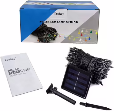 Tuokay Сонячна гірлянда 22м 200 LED, водонепроникна, 8 режимів, для вулиці, декор для саду, балкона, тераси, альтанки, газону, весільна декорація, червона