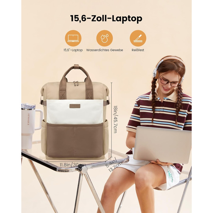 LOVEVOOK Рюкзак для жінок з відділенням для ноутбука 15.6 дюймів, шкільний/туристичний/бізнес, водонепроникний, 15.6 дюймів, 1 Хакі