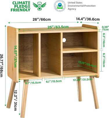 Стіл для програвача, стійка для вінілових пластинок в стилі середини століття з місцем для зберігання до 150+ альбомів, шафа для вінілових пластинок з регульованими полицями (горіх)