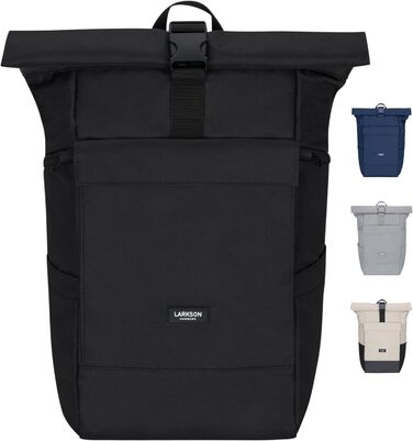 Рюкзак LARKSON для жінок та чоловіків - No 4 Large - Rolltop Backpack 21 л з 16-дюймовим відділенням для ноутбука Uni, Work & Bike - Великий туристичний рюкзак з ремінцем для візка Black