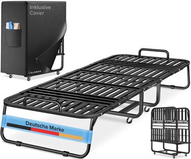 Розкладне ліжко ELONEO з преміум-матрацом (90x200 см), металевий каркас, витримує до 250 кг, з коліщатками та захисним чохлом