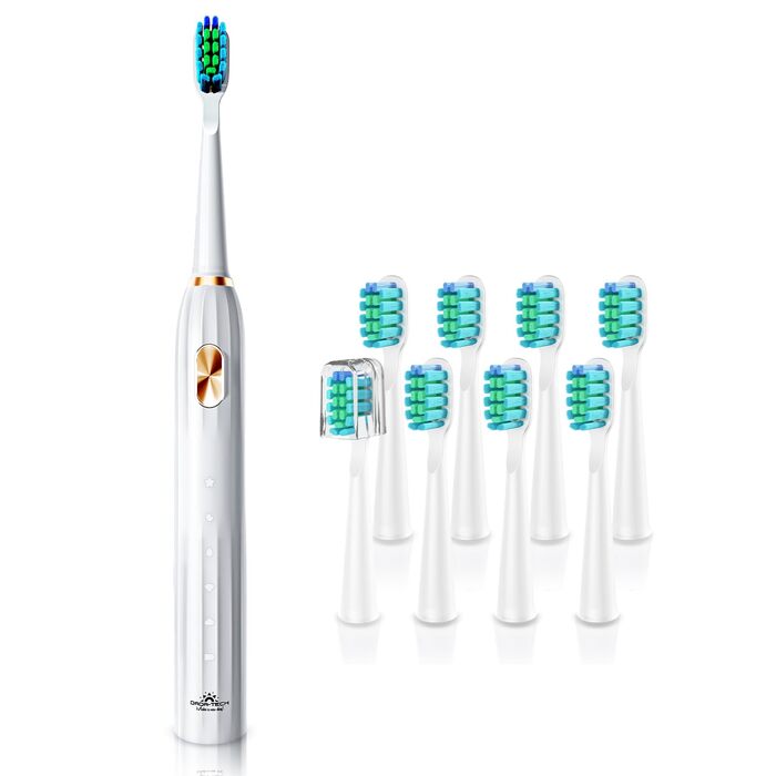 Звукова електрична зубна щітка Dada-Tech для дорослих і дітей, 5 режимів, 9 насадок, біла