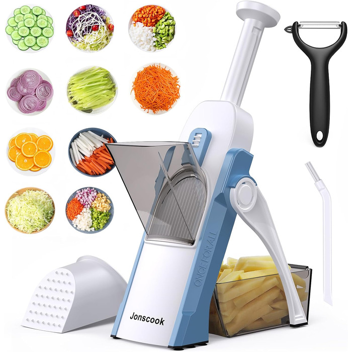 Набір для нарізання овочів 5-в-1: регульована товщина 0,1–8 мм, для кухні, з очищувачем, темно-синій