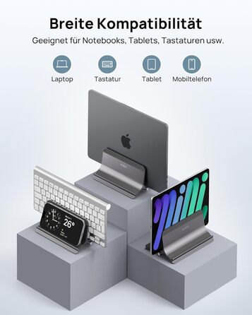 Підставка для ноутбука SODI вертикальна, автоматична, з алюмінію, для MacBook Pro/Air, ноутбуків, планшетів, телефонів (сіра)