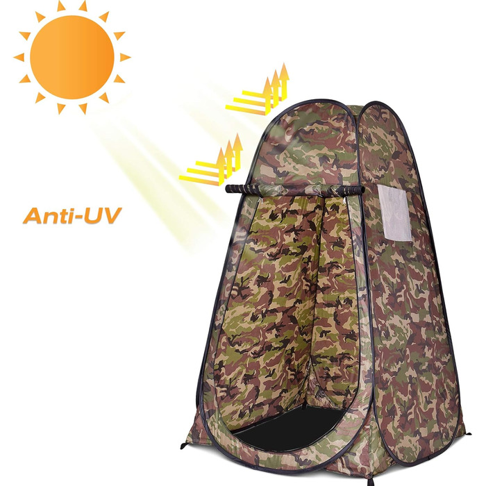 Намет переодягання Relax4Life з системою Pop-up, душовий намет, туалетний намет з вікном, намет-кімнату з поліестеру, 120 x 120 x 190 см, камуфляж Flecktarn
