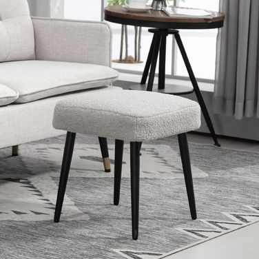HOMCOM Footstool Квадратний табурет з кашеміровим виглядом, підставка для ніг зі сталевими ніжками, ідеально підходить для вітальні та спальні, світло-сірий
