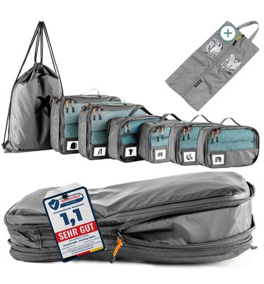 Набір компресійних органайзерів для одягу в подорожі Packing Cubes, 8 предметів, сірі — легкі сумки-вкладки для рюкзака та валізи