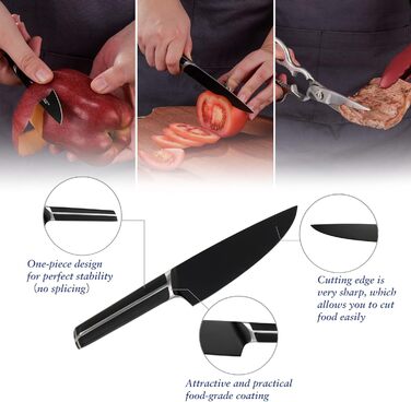 Набір ножів 14 предметів з бруском, кухонний набір ножів з дерев'яним бруском, ножі з німецької сталі X50CrMoV15 (кухонний ніж, сантоку, ніж для стейка, ніж для чищення, ножиці)