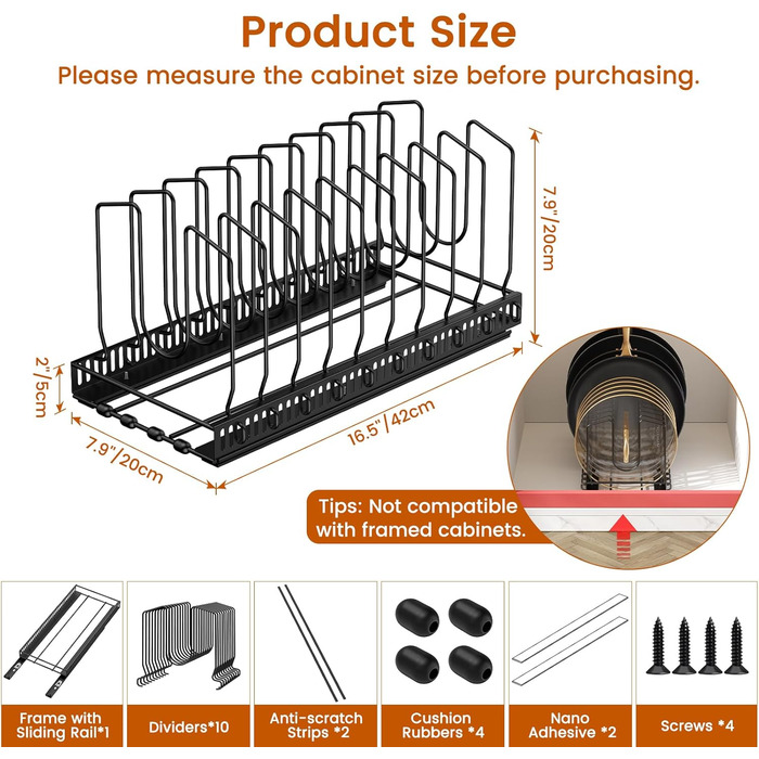 Висувна кришка для каструлі та тримач для сковорідок на 10 відділень, органайзер для кухонної шафи