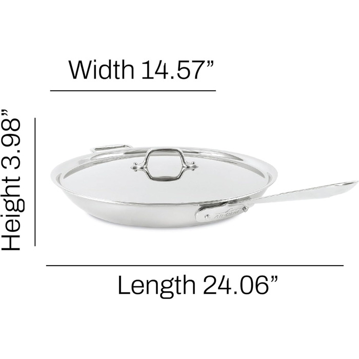 Сковорода All-Clad D5 з нержавіючої сталі з кришкою, 35.6 см (14 дюймів), 5-шарова, сумісна з усіма плитами, включаючи індукційну, та придатна для духовки