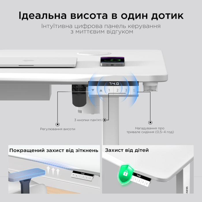 Стіл з електрорегулюванням висоти Anda Seat Xtreme Pro 1400x750 White