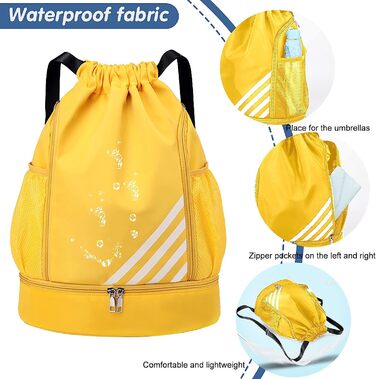 Спортивна сумка Tokeya на шнурку для чоловіків і жінок, водонепроникний рюкзак з відділенням для взуття, футбольна сумка для подорожей, йоги, плавання, фітнесу, баскетболу (жовтий)