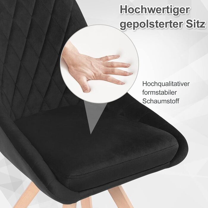 Набір обідніх стільців Woltu для вітальні, кухні, їдальні (8 шт.), з оксамитовим покриттям, букові ніжки, до 150 кг, чорний колір