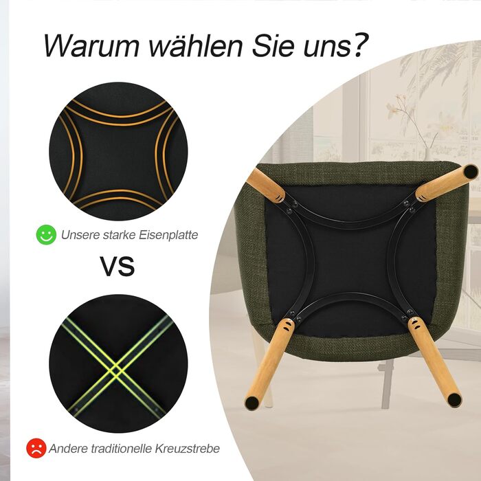 Набір з 4-х стільців для їдальні з підлокітниками, бежевий, з м'яким сидінням та дерев'яними ніжками, з поліестеру