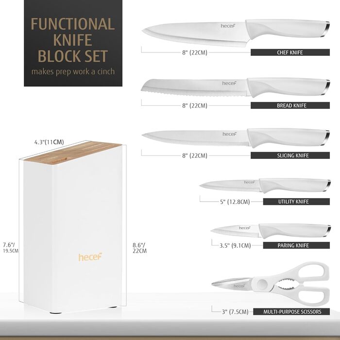 Набір кухонних ножів з бруском Messerich: 7 предметів, нержавіюча сталь, кухонні ножі та ножиці, чорний