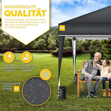 Павільйон Tillvex 3x3м водовідштовхувальний з 4-ма мішками з піском | Pop-Up павільйон, стабільний та регульований по висоті | Садовий намет з UV захистом 50+ | Намет для вечірок з сумкою для саду (Антрацит) 3x3м, без стін