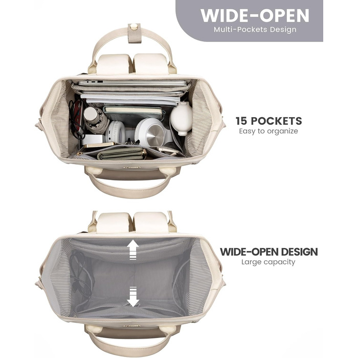 Сумка-рюкзак LOVEVOOK для жінок, 15.6 дюймів, для ноутбука, подорожей, роботи, школи, універу, офісу, водонепроникна, елегантна, бежева