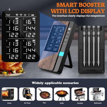 Бездротовий набір термометрів для м'яса (4 шт.) з Bluetooth, водонепроникні (IP67), для приготування на грилі, в духовці, мангалі, ротатерії, фритюрниці