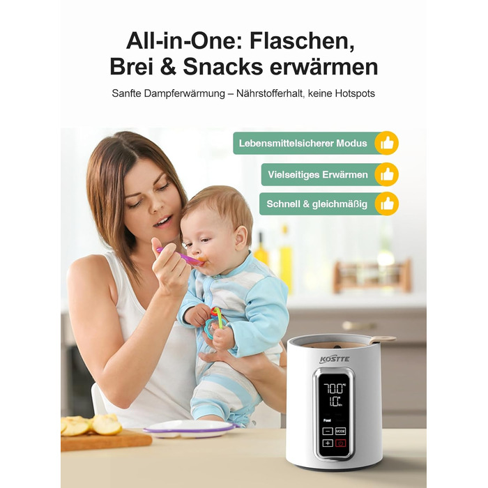 Підігрівач для пляшечок KOSTTE - універсальний, для грудного молока та суміші (білий + чорний)