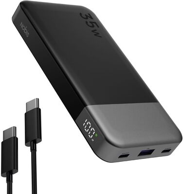 Power Bank NOBIS 35W 10000mAh з цифровим дисплеєм, USB-C, PD, QC, для смартфонів, планшетів, камер (Чорний)