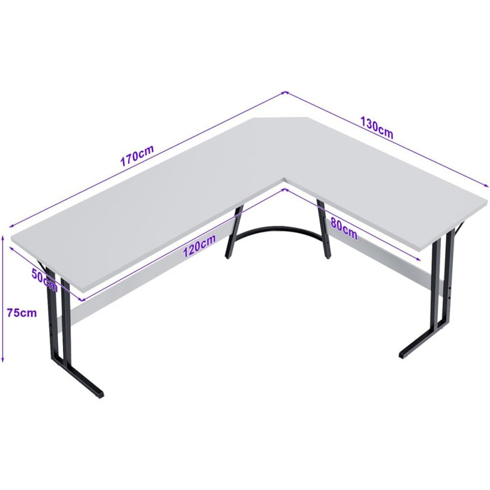 Ігровий стіл Devoko 120x120x75см, Г-подібний комп'ютерний стіл, 170x130см, білий матовий