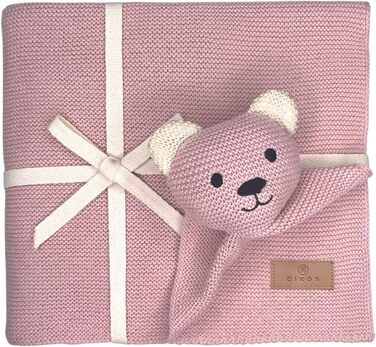 Оригінальна дитяча ковдра DIKOS CUDDLY Bear Dusty Pink 100 GOTS Органічна бавовняна ковдра для новонароджених з м'якою іграшкою В'язана ковдра Ковдра для обіймів Затишна ковдра Початкове обладнання Подарунки для дівчинки на народження