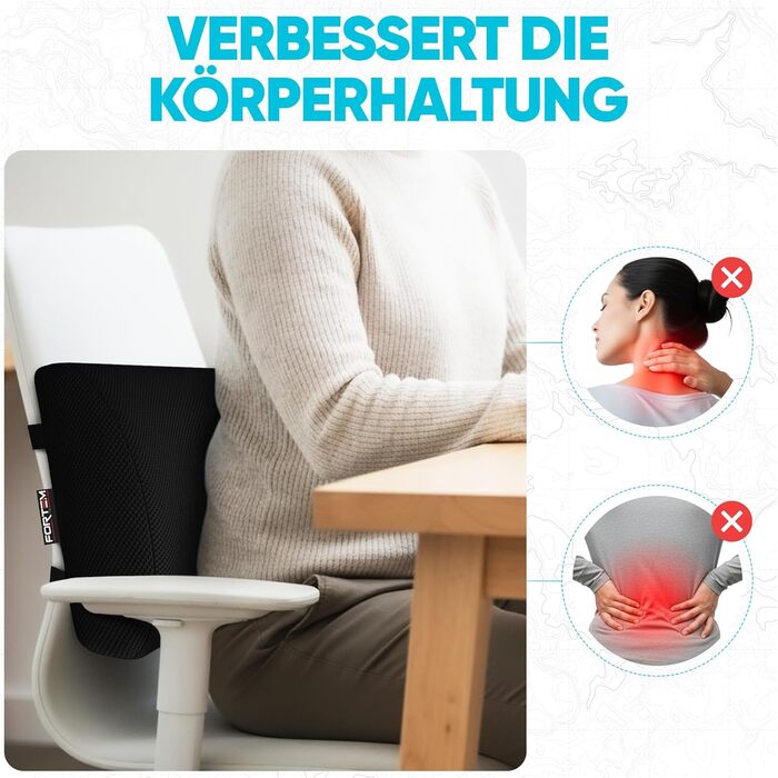 Подушка під поперек FORTEM для авто та офісного крісла, ортопедична підтримка спини з ефектом пам'яті (Memory Foam), дихаюча сітчаста оббивка, чорна