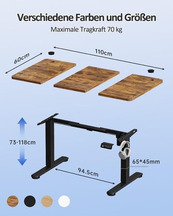 Електричний регульований стіл Devoko 120x60 см, стабільний офісний стіл, стіл для стоячи/сидячи, комп'ютерний стіл з функцією пам'яті, (Коричневий)