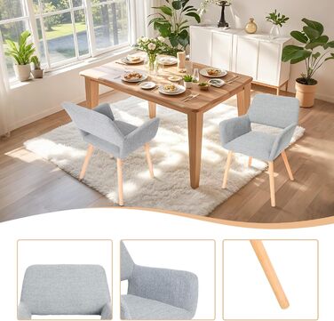 Набір з 2-х м'яких крісел для їдальні CangLong, сірого кольору, з масивними дерев'яними ніжками, для кухні, їдальні та вітальні