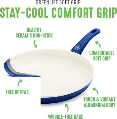 Набір кухонного посуду GreenLife Soft Grip з керамічним антипригарним покриттям, 23 предмета (синій)