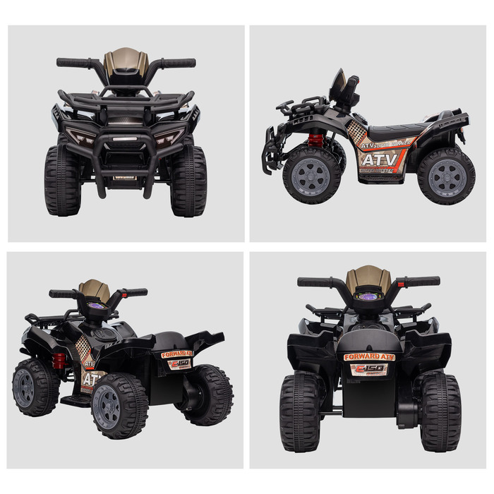 HOMCOM Mini Electric Quad Kids Electric ATV Світлодіодне переднє світло Дитячий автомобіль для 18-36 місяців Дитячий металевий ПП пластик чорний 70x42x45см