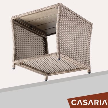 Журнальний столик Casaria Poly Rattan з WPC, 45x45x40 см, 80 кг, Стійкий до погодних умов, Відкритий, Кремовий