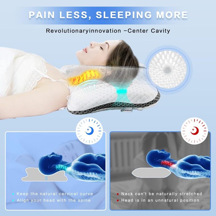 Ортопедична подушка для шиї з Memory Foam, регульована, ергономічна, для комфортного сну, без запаху, контурна, для сну на боці
