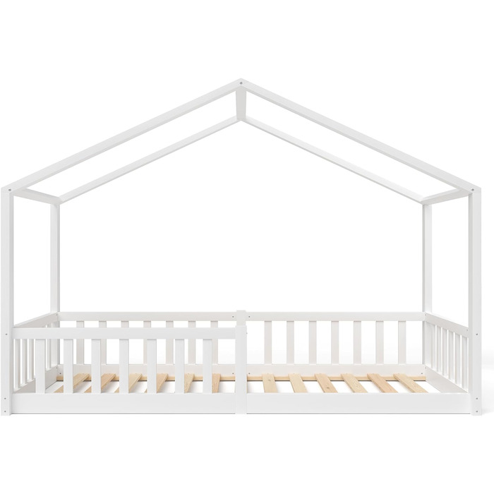 Дитяче ліжко Bellabino Bia 80x160 см, дитяче ліжко дитяче в т.ч. захист від випадання та рулонний рейковий каркас, ліжко підлогове Монтессорі біле з масиву сосни (90 х 200 см)