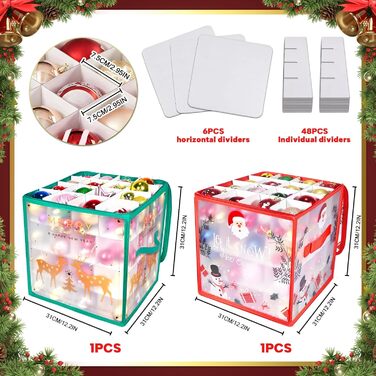 Коробка для прикрас на ялинку з Сантою та оленем, 64 відділення, з регульованими перегородками та 2 застібками-блискавками