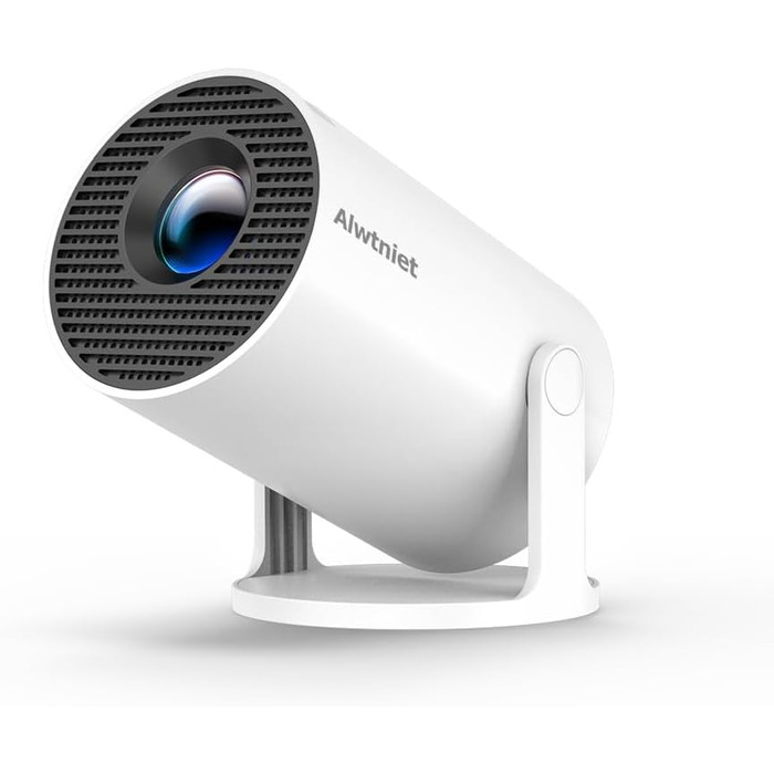 Міні-проектор Alwtniet 4K з Wi-Fi 6, Bluetooth 5.4, 5W динаміком, автоматичною корекцією трапецеїдальних спотворень, поворотним на 180°, портативний для дому та вулиці, Android 11 (ручний фокус)