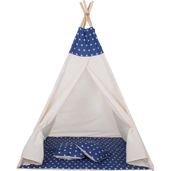 Дитячий намет-типі SPRINGOS, 160 x 120 x 100 см, темно-синій з зірками, з килимком та подушкою