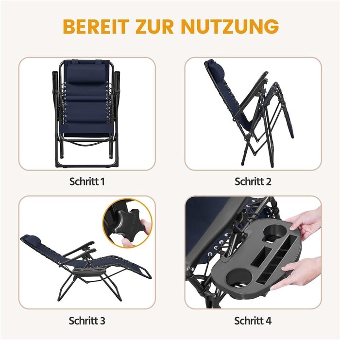 Лежак для відпочинку Yaheetech - розкладний садовий лежак з подушкою та тримачем для напоїв (блакитний, 2 шт.)