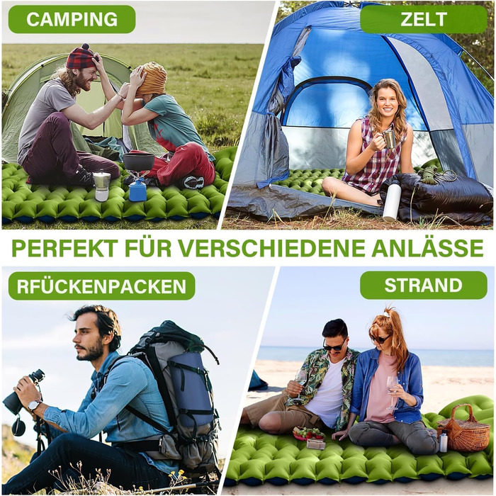 Кемпінговий надувний матрац Yuzonc Isomatte з вбудованим насосом-помпою та подушкою, компактний двопомісний матрац для походу, туризму та пляжу