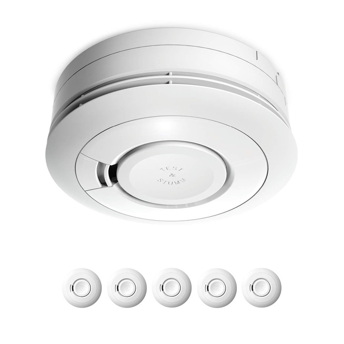 Датчик диму Ei Electronics Ei650, набір 5 шт, автономний, з батареєю на 10 років, білий, тестування Stiftung Warentest