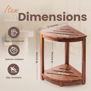 HOLANA Двомісна кутова лавка для душу з полицею та підставкою для ніг, з дерева акації, для ванної кімнати або сауни