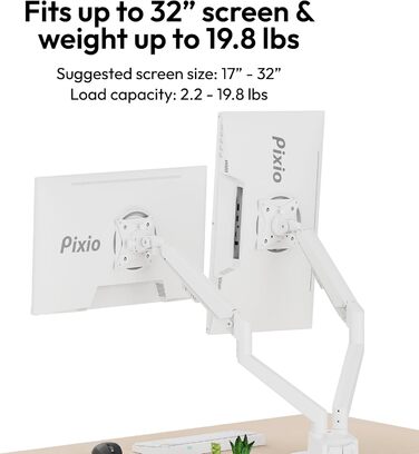 Кріплення для двох моніторів Pixio PS1D Wave White - настільний тримач, VESA, керування кабелями