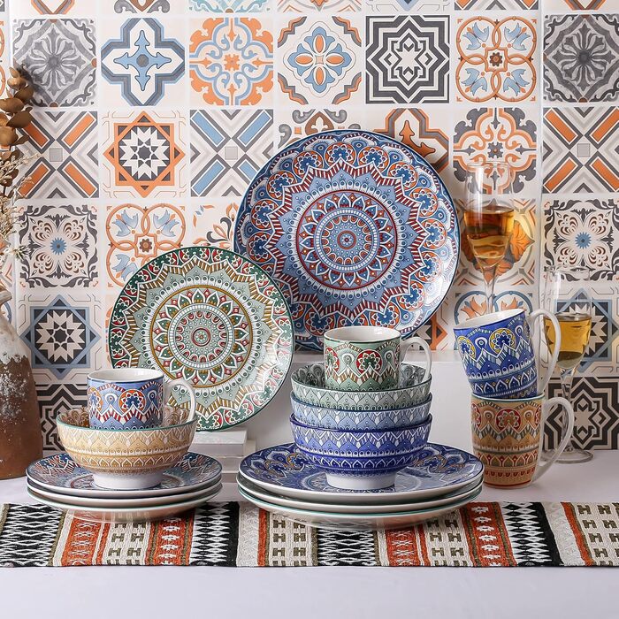Набір посуду Vancasso MANDALA 48 предметів: сервіз для 12 осіб, ручна робота, богемський стиль