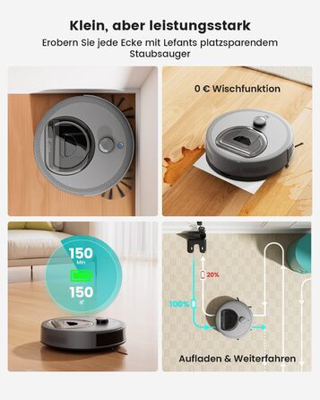 Робот-пилосос LEFANT M330 з функцією миття, 5000Pa, лазерна навігація, PSD-технологія, APP, 160 хв, для тварин, килимів, твердих підлог, сірий