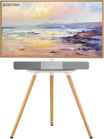 Підставка для телевізора ECOTINY 43-65 дюймів, регульована по висоті, поворотна, з полицею, VESA 400x400, білий + бук, для LCD/LED/OLED